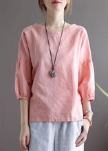 Load image into Gallery viewer, Bohemian Pink O-Neck Patchwork Fall Blouses Three Quarter Sleeve