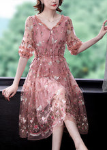 Load image into Gallery viewer, Bohemian Pink Ruffled Embroideried Exra Large Hem Tulle Cinched Dress Summer