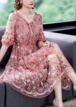 Load image into Gallery viewer, Bohemian Pink Ruffled Embroideried Exra Large Hem Tulle Cinched Dress Summer