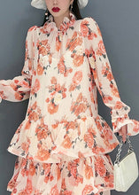 Load image into Gallery viewer, Bohemian Pink Ruffled Print Layered Chiffon Long Dresses Long Sleeve