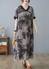 Load image into Gallery viewer, Bohemian Pink V Neck Print Cotton Linen A Line Dress Short Sleeve