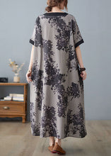 Load image into Gallery viewer, Bohemian Pink V Neck Print Cotton Linen A Line Dress Short Sleeve