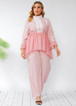 Load image into Gallery viewer, Bohemian Pink Wrinkled Lace Patchwork Chiffon Two Pieces Set Fall