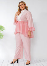 Load image into Gallery viewer, Bohemian Pink Wrinkled Lace Patchwork Chiffon Two Pieces Set Fall