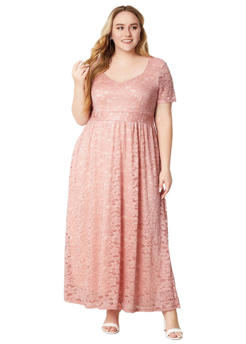 Bohemian Pink Wrinkled Patchwork Lace Party Dress Summer