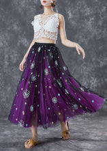 Load image into Gallery viewer, Bohemian Purple Dandelion Embroideried Wear On Both Sides Tulle Skirt Summer