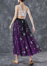 Load image into Gallery viewer, Bohemian Purple Dandelion Embroideried Wear On Both Sides Tulle Skirt Summer