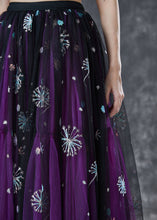 Load image into Gallery viewer, Bohemian Purple Dandelion Embroideried Wear On Both Sides Tulle Skirt Summer