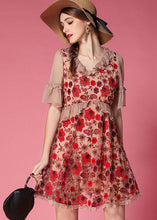 Load image into Gallery viewer, Bohemian Red Embroideried Patchwork Tulle Vacation Dress Short Sleeve