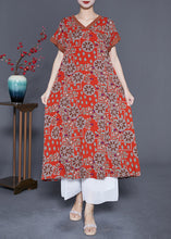 Load image into Gallery viewer, Bohemian Red O-Neck Print Cotton Long Dress Summer