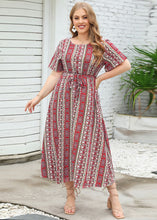 Load image into Gallery viewer, Bohemian Red Print Tie Waist Patchwork Chiffon Long Dresses Summer