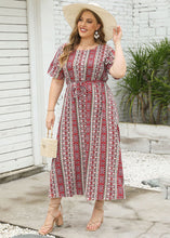 Load image into Gallery viewer, Bohemian Red Print Tie Waist Patchwork Chiffon Long Dresses Summer