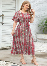 Load image into Gallery viewer, Bohemian Red Print Tie Waist Patchwork Chiffon Long Dresses Summer