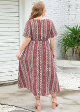 Load image into Gallery viewer, Bohemian Red Print Tie Waist Patchwork Chiffon Long Dresses Summer