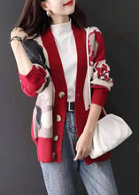 Load image into Gallery viewer, Bohemian Red V Neck Jacquard Cozy Cashmere Cardigan Spring