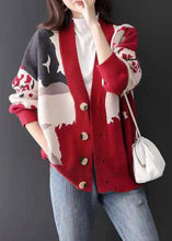 Load image into Gallery viewer, Bohemian Red V Neck Jacquard Cozy Cashmere Cardigan Spring