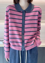 Load image into Gallery viewer, Bohemian Rose Peter Pan Collar Striped Cashmere Cardigan Spring