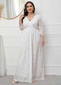 Bohemian White V Neck Hollow Out Patchwork Lace Dress Fall