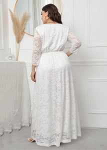 Bohemian White V Neck Hollow Out Patchwork Lace Dress Fall