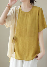 Load image into Gallery viewer, Bohemian Yellow Embroideried Patchwork Cotton Shirt Top Summer