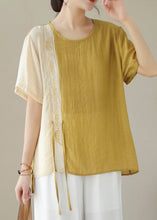 Load image into Gallery viewer, Bohemian Yellow Embroideried Patchwork Cotton Shirt Top Summer