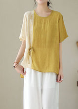 Load image into Gallery viewer, Bohemian Yellow Embroideried Patchwork Cotton Shirt Top Summer