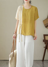 Load image into Gallery viewer, Bohemian Yellow Embroideried Patchwork Cotton Shirt Top Summer