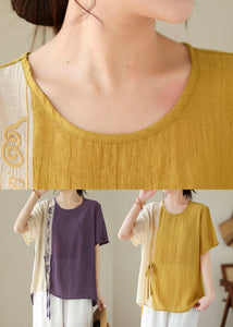 Bohemian Yellow Embroideried Patchwork Cotton Shirt Top Summer