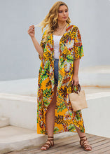 Load image into Gallery viewer, Bohemian Yellow V Neck Asymmetrical Print Sashes Maxi Trench Coats Summer