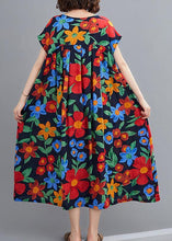 Load image into Gallery viewer, Bohemian navy print clothes o neck pockets robes summer Dresses