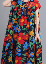 Load image into Gallery viewer, Bohemian navy print clothes o neck pockets robes summer Dresses