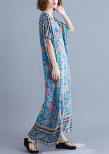 Load image into Gallery viewer, Bohemian v neck pockets cotton summer tunic pattern Photography blue print long Dress