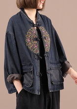 Load image into Gallery viewer, Boho Black Button Embroideried Pockets Fall Denim Jackets