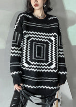 Load image into Gallery viewer, Boho Black O-Neck Plaid Cozy Thick Knit Sweater Winter