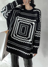 Load image into Gallery viewer, Boho Black O-Neck Plaid Cozy Thick Knit Sweater Winter