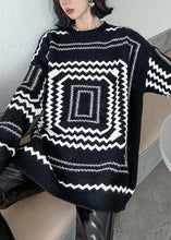 Load image into Gallery viewer, Boho Black O-Neck Plaid Cozy Thick Knit Sweater Winter