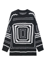 Load image into Gallery viewer, Boho Black O-Neck Plaid Cozy Thick Knit Sweater Winter