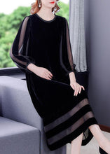 Load image into Gallery viewer, Boho Black Oversized Patchwork Silk Velour Long Dresses Bracelet Sleeve