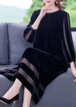 Load image into Gallery viewer, Boho Black Oversized Patchwork Silk Velour Long Dresses Bracelet Sleeve