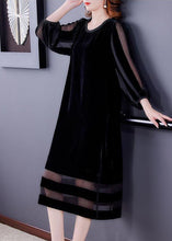 Load image into Gallery viewer, Boho Black Oversized Patchwork Silk Velour Long Dresses Bracelet Sleeve