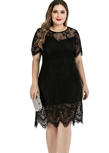 Boho Black Party Lace Mid Dress Short Sleeve