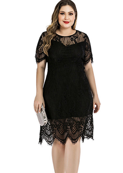 Boho Black Party Lace Mid Dress Short Sleeve