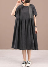 Load image into Gallery viewer, Boho Black Patchwork Cinched Denim Ankle Dress Summer