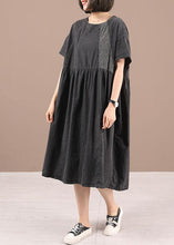 Load image into Gallery viewer, Boho Black Patchwork Cinched Denim Ankle Dress Summer