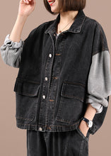 Load image into Gallery viewer, Boho Black Patchwork Pockets Fall Denim Jackets Long Sleeve