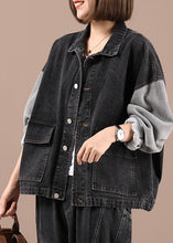 Load image into Gallery viewer, Boho Black Patchwork Pockets Fall Denim Jackets Long Sleeve