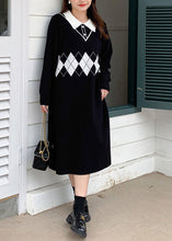 Load image into Gallery viewer, Boho Black Peter Pan Collar Print Knit Robe Dresses Fall