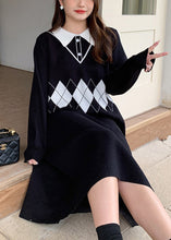 Load image into Gallery viewer, Boho Black Peter Pan Collar Print Knit Robe Dresses Fall