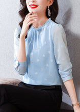 Load image into Gallery viewer, Boho Blue Ruffled Draping Chiffon Shirt Top Spring