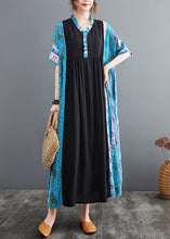 Load image into Gallery viewer, Boho Blue Ruffled Print Patchwork Cotton Exra Large Hem Dress Summer